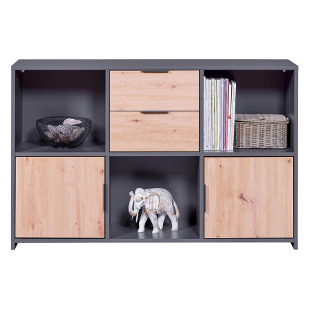 Meuble Multi-Rangement Anthracite et Effet Bois - OPHIO