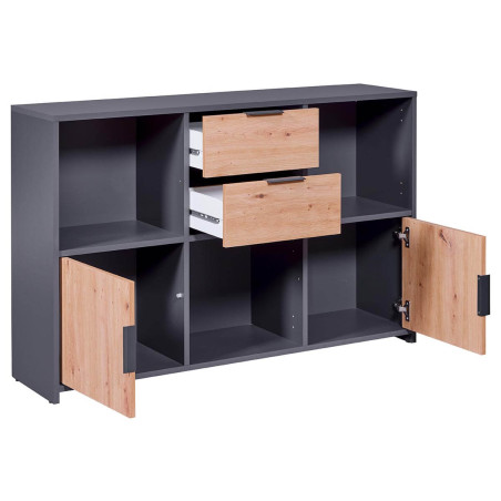 Meuble Multi-Rangement Anthracite et Effet Bois - OPHIO