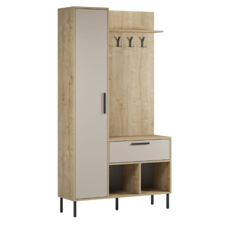 Vestiaire d'entrée avec rangements en mélaminé beige et métal noir - HILDIOR