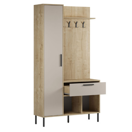 Vestiaire d'entrée avec rangements en mélaminé beige et métal noir - HILDIOR