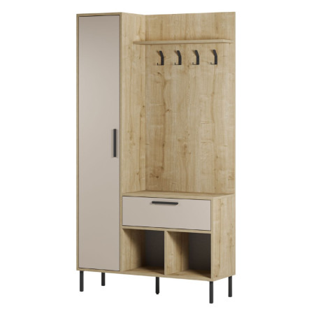 Vestiaire d'entrée avec rangements en mélaminé beige et métal noir - HILDIOR