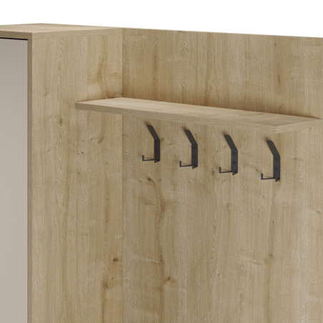 Vestiaire d'entrée avec rangements en mélaminé beige et métal noir - HILDIOR