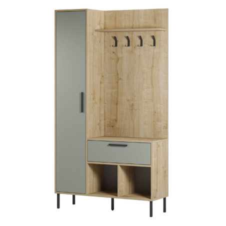 Vestiaire d'entrée avec rangements en mélaminé vert sauge et métal noir - HILDIOR