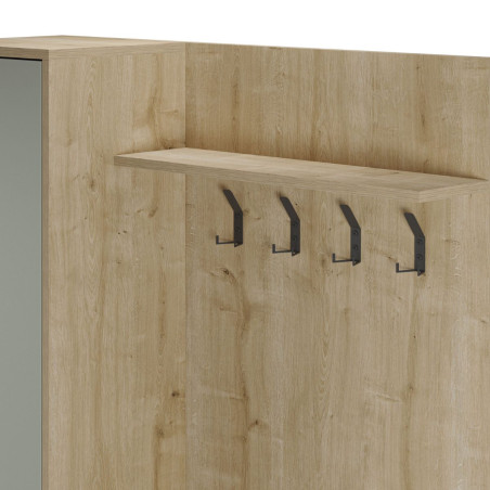 Vestiaire d'entrée avec rangements en mélaminé vert sauge et métal noir - HILDIOR