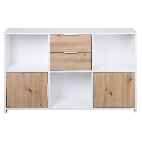 Meuble multi-rangement blanc et effet bois - OPHIO