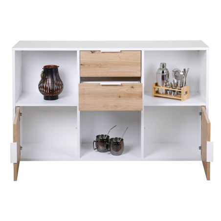 Meuble multi-rangement blanc et effet bois - OPHIO