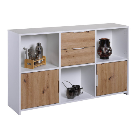 Meuble multi-rangement blanc et effet bois - OPHIO