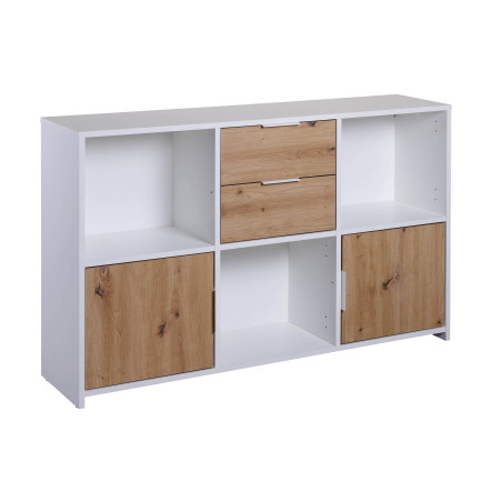 Meuble multi-rangement blanc et effet bois - OPHIO