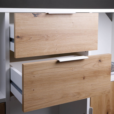 Meuble multi-rangement blanc et effet bois - OPHIO