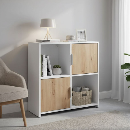 Meuble 2 Portes 2 Niches Blanc Effet Bois - OPHIO