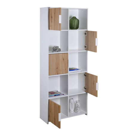 Meuble 5 Portes 5 Niches Blanc et Effet Bois - OPHIO