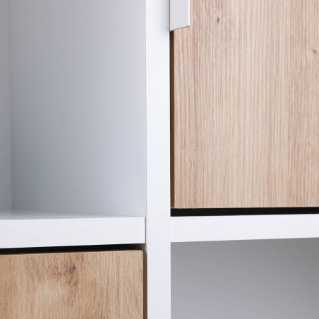 Meuble 5 Portes 5 Niches Blanc et Effet Bois - OPHIO