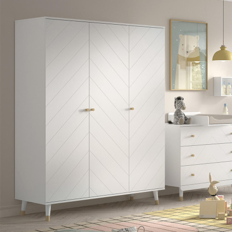 Armoire 3 Portes Blanche Motif Graphique - TINEL