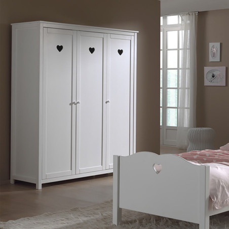 Armoire 3 Portes Blanche Motifs Coeurs Ajourés - MILEN