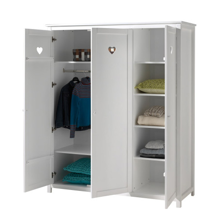 Armoire 3 Portes Blanche Motifs Coeurs Ajourés - MILEN