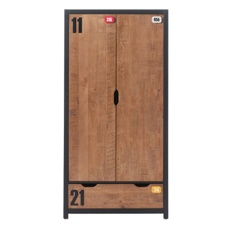 Armoire 2 Portes 1 Tiroir en Pin Massif avec Motifs - TCHAL