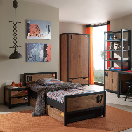 Armoire 2 Portes 1 Tiroir en Pin Massif avec Motifs - TCHAL