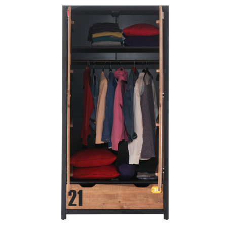 Armoire 2 Portes 1 Tiroir en Pin Massif avec Motifs - TCHAL