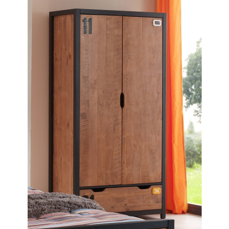 Armoire 2 Portes 1 Tiroir en Pin Massif avec Motifs - TCHAL