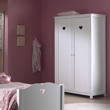Armoire 2 Portes Blanche à Motifs Cœurs Ajourés - MILEN