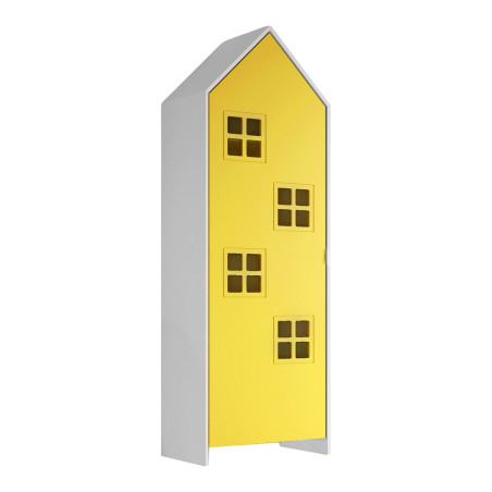 Armoire cabane 1 porte jaune avec détails fenêtres - BEAUA