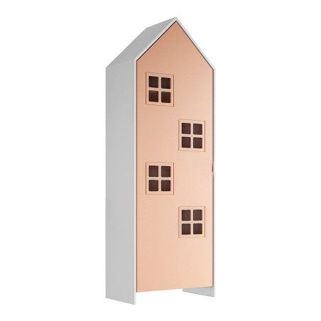 Armoire cabane 1 porte rose détail fenêtres - BEAUA