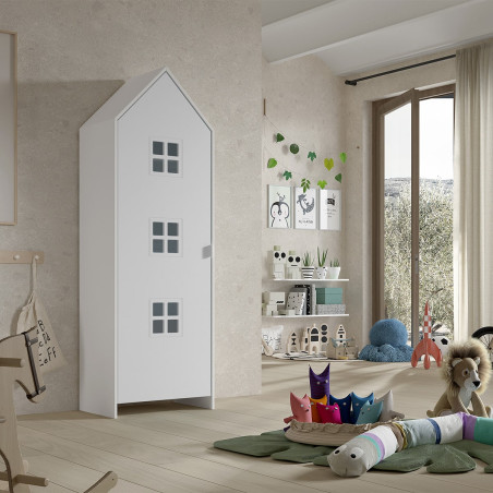 Armoire cabane 1 porte blanche détail fenêtres - BEAUA