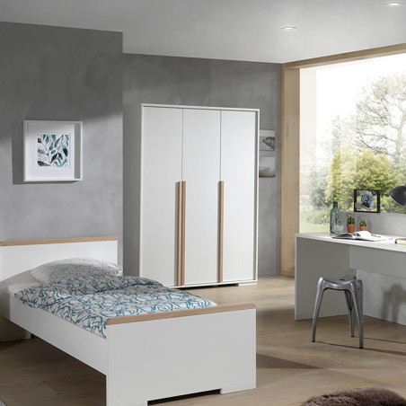 Armoire 3 Portes Blanche et Bois - NASHEN