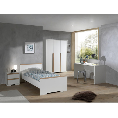 Armoire 3 Portes Blanche et Bois - NASHEN