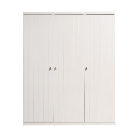 Armoire 3 Portes Effet Lambris Blanc Laqué - CLEON