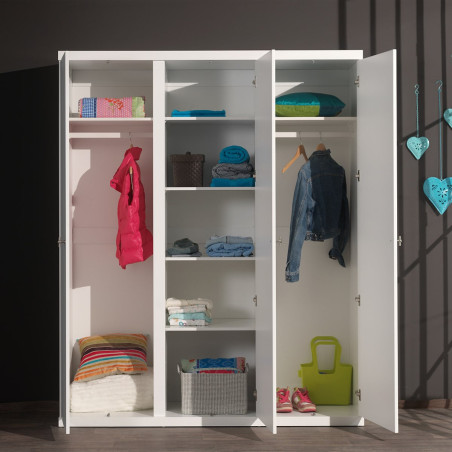 Armoire 3 Portes Effet Lambris Blanc Laqué - CLEON