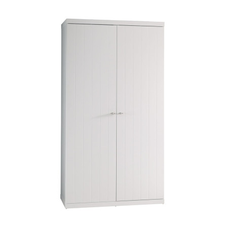 Armoire 2 Portes Effet Lambris Blanc Laqué - CLEON