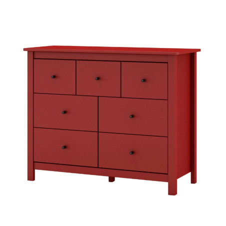 Commode 7 tiroirs en pin massif laqué rouge bordeaux - MYSIOR