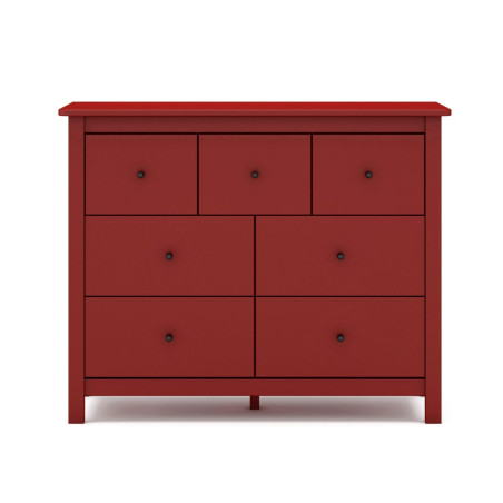Commode 7 tiroirs en pin massif laqué rouge bordeaux - MYSIOR