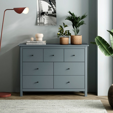 Commode 7 tiroirs en pin massif laqué vert céladon - MYSIOR