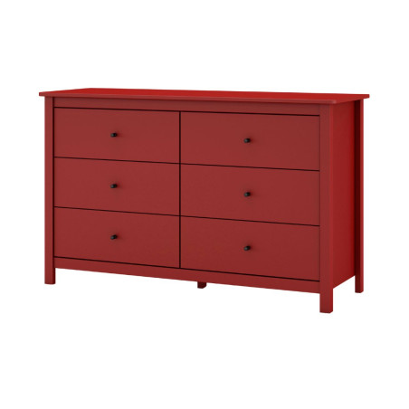 Commode 6 tiroirs en pin massif laqué rouge bordeaux - MYSIOR
