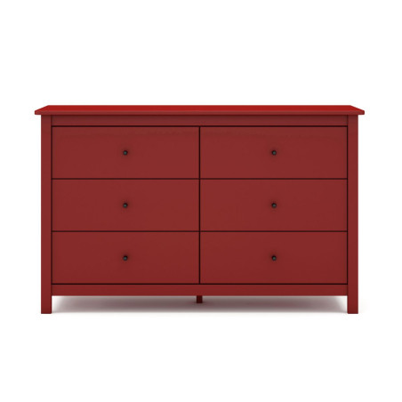 Commode 6 tiroirs en pin massif laqué rouge bordeaux - MYSIOR