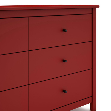 Commode 6 tiroirs en pin massif laqué rouge bordeaux - MYSIOR