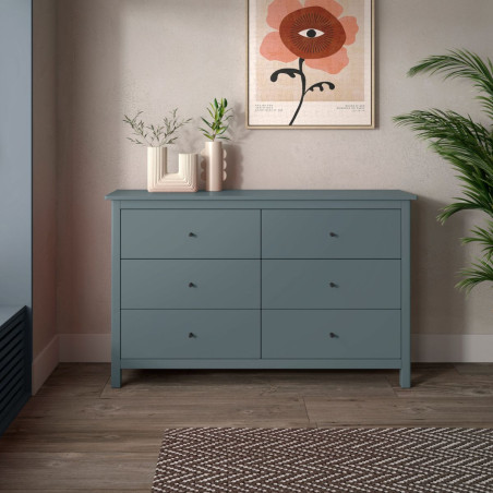 Commode 6 tiroirs en pin massif laqué vert céladon - MYSIOR