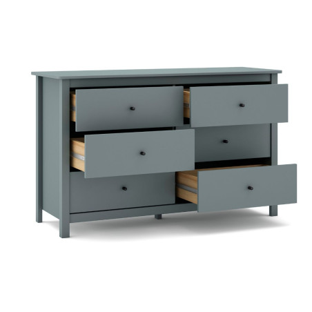 Commode 6 tiroirs en pin massif laqué vert céladon - MYSIOR