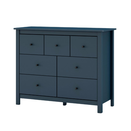 Commode 7 tiroirs en pin massif laqué bleu marine - MYSIOR