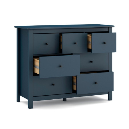 Commode 7 tiroirs en pin massif laqué bleu marine - MYSIOR