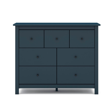 Commode 7 tiroirs en pin massif laqué bleu marine - MYSIOR