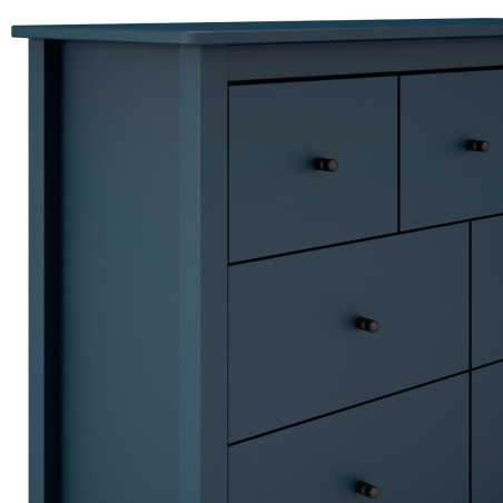 Commode 7 tiroirs en pin massif laqué bleu marine - MYSIOR