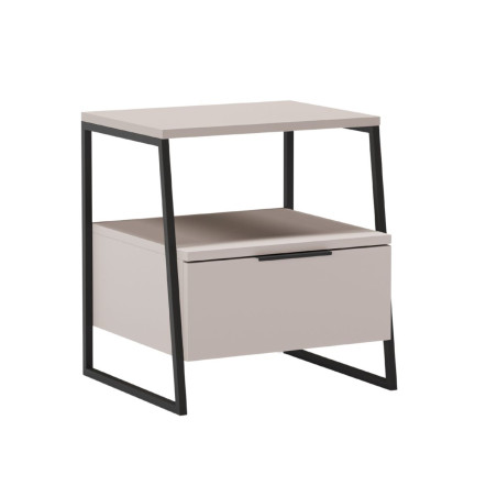 Chevet 2 niveaux avec 1 tiroir en mélaminé beige et métal laqué noir - VELIANOR