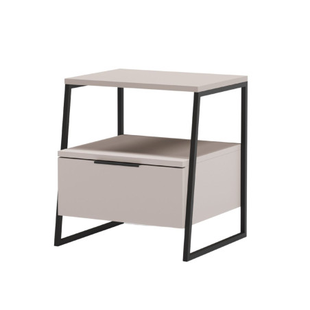 Chevet 2 niveaux avec 1 tiroir en mélaminé beige et métal laqué noir - VELIANOR