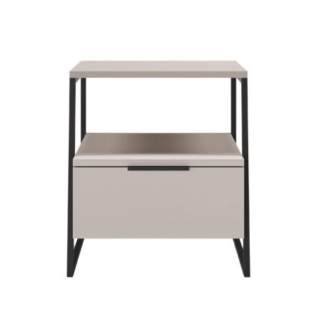 Chevet 2 niveaux avec 1 tiroir en mélaminé beige et métal laqué noir - VELIANOR