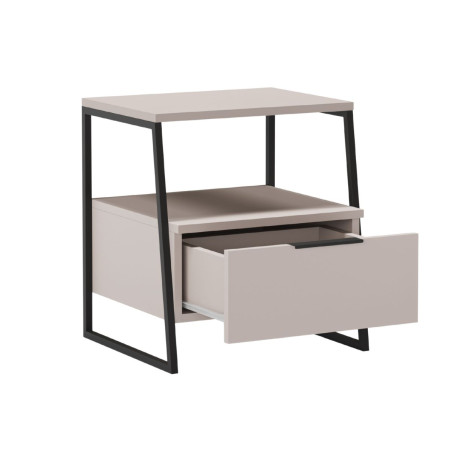 Chevet 2 niveaux avec 1 tiroir en mélaminé beige et métal laqué noir - VELIANOR