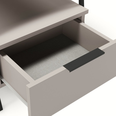 Chevet 2 niveaux avec 1 tiroir en mélaminé beige et métal laqué noir - VELIANOR