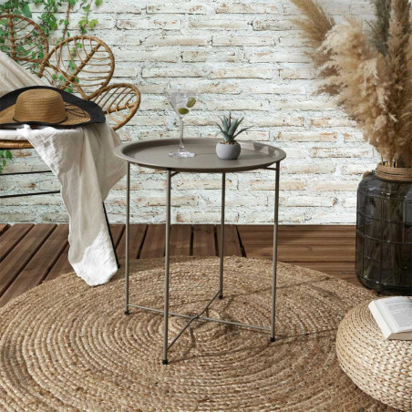 Table d'appoint en métal beige avec plateau amovible - SELENOR